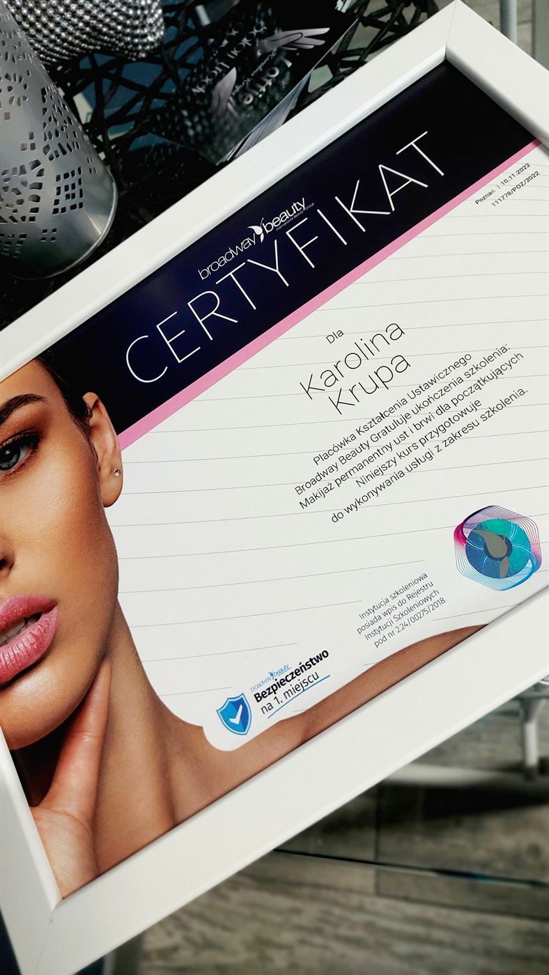 Certyfikat szkolenia kosmetycznego 1 — Karolina Krupa